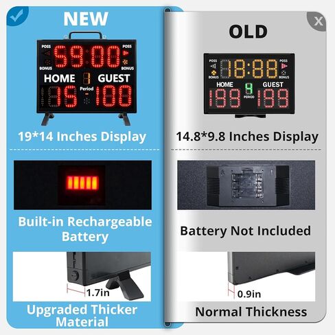 Digital Scoreboard with Remote for Sports Games, Display Score with Timer,Built-in Battery & Buzzer, Coach Supplies in Kuwait