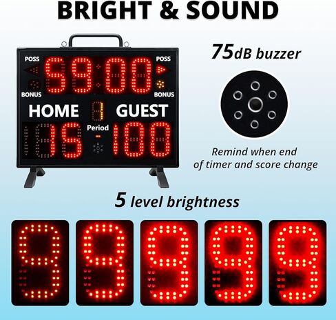 Digital Scoreboard with Remote for Sports Games, Display Score with Timer,Built-in Battery & Buzzer, Coach Supplies in Kuwait