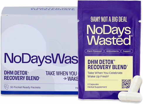 DHM Detox® - لا تضيع أيام® - مظهر جديد - ثنائي هيدروميريسيتين (مكمل DHM)، شوك الحليب، التين الشوكي، فيتامينات ب، مزيج إلكتروليتات الترطيب - تناوله أثناء المساء للحصول على أفضل في اليوم التالي والتعافي in Saudi Arabia