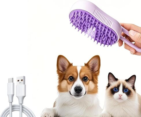 Rechargeable Cat Steam Brush for Shedding - 360° Rotating & Anti-Slip Design, ABS+TPR Pet Grooming Tool for Indoor Cats, Dogs, and Long-Haired Pets (Purple) in Saudi Arabia