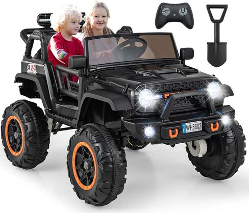 Olakids 24V ركوب على السيارة ، 2WD/4WD Switchable 2 مقعدًا ، شاحنة جيب كهربائية ، مقعد عريض ، مقعد عريض ، وعجلات طاقة 4x550W ، والتحكم عن بعد ، وفرامل ناعمة ، وضوء LED ، والموسيقى (أسود) in Kuwait