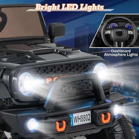 Olakids 24V ركوب على السيارة ، 2WD/4WD Switchable 2 مقعدًا ، شاحنة جيب كهربائية ، مقعد عريض ، مقعد عريض ، وعجلات طاقة 4x550W ، والتحكم عن بعد ، وفرامل ناعمة ، وضوء LED ، والموسيقى (أسود) in Kuwait