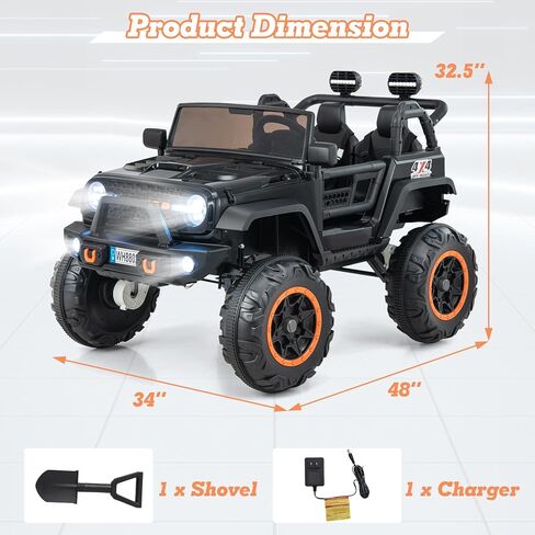 Olakids 24V ركوب على السيارة ، 2WD/4WD Switchable 2 مقعدًا ، شاحنة جيب كهربائية ، مقعد عريض ، مقعد عريض ، وعجلات طاقة 4x550W ، والتحكم عن بعد ، وفرامل ناعمة ، وضوء LED ، والموسيقى (أسود) in Kuwait