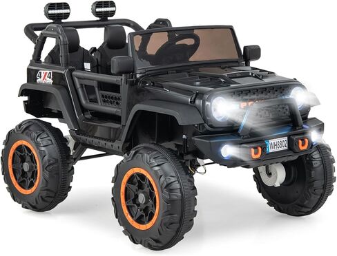 Olakids 24V ركوب على السيارة ، 2WD/4WD Switchable 2 مقعدًا ، شاحنة جيب كهربائية ، مقعد عريض ، مقعد عريض ، وعجلات طاقة 4x550W ، والتحكم عن بعد ، وفرامل ناعمة ، وضوء LED ، والموسيقى (أسود) in Kuwait
