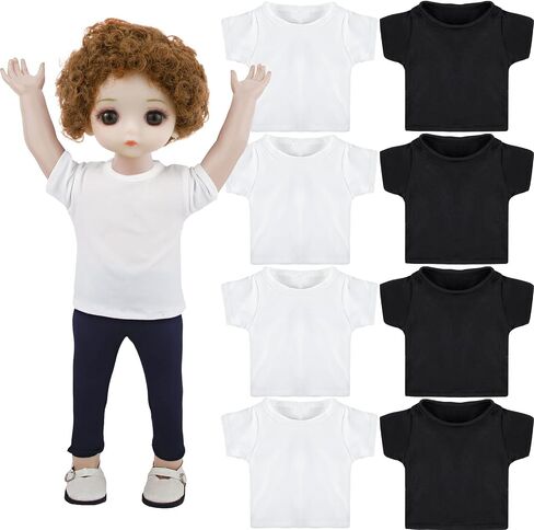 8 Pcs 18 Inch Boy Doll T Shirt Clothes Sublimation Outfits Accessories Classical Tee Shirts Fit 18 Inches Doll White and Black for Decoration DIY Pretend Play in Saudi Arabia