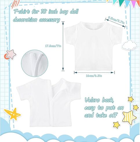 8 Pcs 18 Inch Boy Doll T Shirt Clothes Sublimation Outfits Accessories Classical Tee Shirts Fit 18 Inches Doll White and Black for Decoration DIY Pretend Play in Saudi Arabia