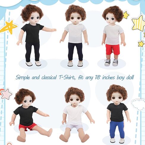 8 Pcs 18 Inch Boy Doll T Shirt Clothes Sublimation Outfits Accessories Classical Tee Shirts Fit 18 Inches Doll White and Black for Decoration DIY Pretend Play in Saudi Arabia