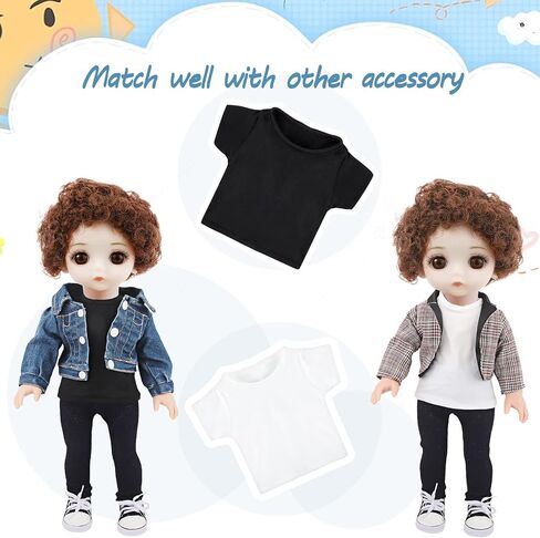 8 Pcs 18 Inch Boy Doll T Shirt Clothes Sublimation Outfits Accessories Classical Tee Shirts Fit 18 Inches Doll White and Black for Decoration DIY Pretend Play in Saudi Arabia