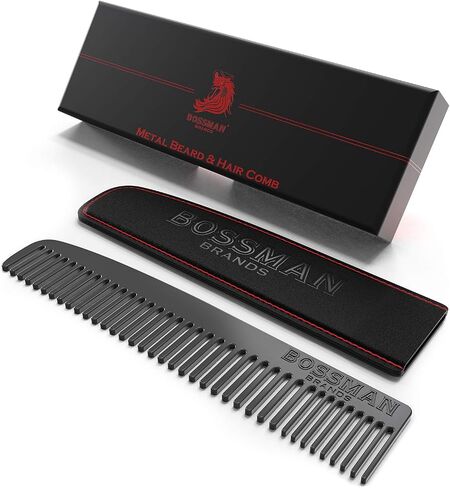 Bossman Pocket Size Sandalwood Beard Comb with Protective Case - Beard, Mustache, and Hair Fine and Wide Tooth Wood Comb - Beard Care Shaping Tool for Men in Saudi Arabia