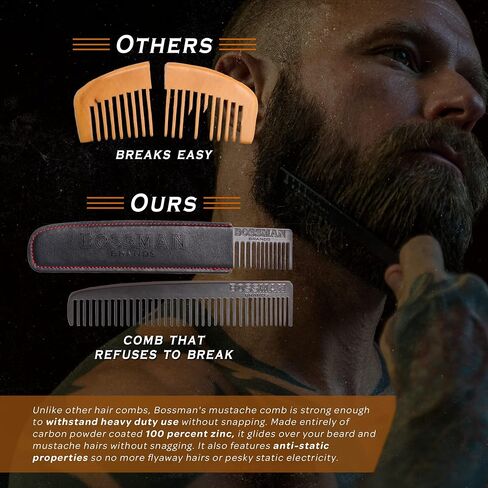Bossman Pocket Size Sandalwood Beard Comb with Protective Case - Beard, Mustache, and Hair Fine and Wide Tooth Wood Comb - Beard Care Shaping Tool for Men in Saudi Arabia
