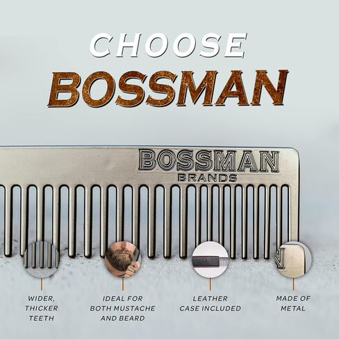 Bossman Pocket Size Sandalwood Beard Comb with Protective Case - Beard, Mustache, and Hair Fine and Wide Tooth Wood Comb - Beard Care Shaping Tool for Men in Saudi Arabia