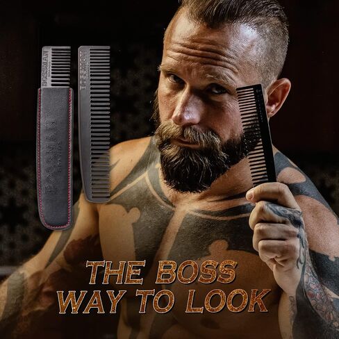 Bossman Pocket Size Sandalwood Beard Comb with Protective Case - Beard, Mustache, and Hair Fine and Wide Tooth Wood Comb - Beard Care Shaping Tool for Men in Saudi Arabia