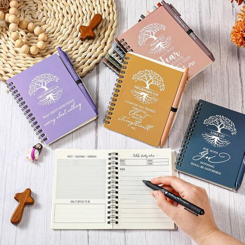 Kosiz 40 Pcs Mother's Day Christian Gifts Bulk for Women Men Prayer Journal Religious Bible Verse Notebooks with Christian Pens Tree Themed Notepad for Church Teacher Sunday School (Boho Color) in Kuwait