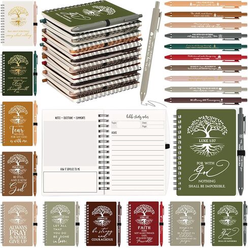 Kosiz 40 PCS عيد الأم الهدايا المسيحية بالجملة للنساء رجال صلاة مجلة كتب الكتاب المقدس الدينية مع الأقلام المسيحية شجرة المفكرة لمدرسة المعلم الأحد (Boho Color) in Kuwait