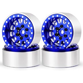 RCHUBAM 1.1 "RC Beadlock Wheels Trx4M SCX24 4PCS Aluminium 1.1" RIMS لـ 1/18 TRX4M 1/24 SCX24 AXIAL SCX24 DEADBOLT BRONCO C10 JLU RC CRAWLER CAR 49G #B (Blue)