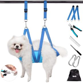 Rhd Dog Grooming Hammock Harness للكلاب الصغيرة والقطط ، والكلاب الرافعة ، والحيوانات الأليفة الأليفة أرجوحة ، وألواح الاستمالة للحيوانات الأليفة مع كليبرز الأظافر ، وملف الأظافر ، ومشط الحيوانات الأليفة