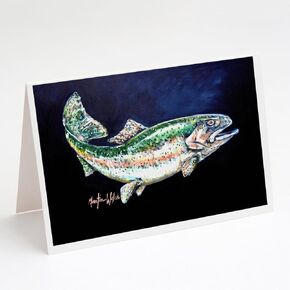 Caroline's Treasures Deep Deep Blue Rainbow Trout Cards Cards Pack of 8 بطاقات فارغة مع مغلفات غريبة A7 Size 5x7 Note Note Cards
