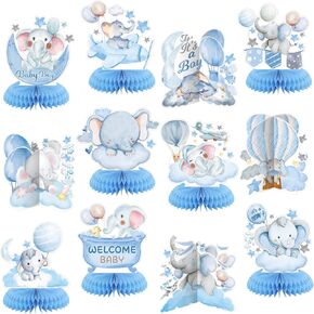 12 PCS زخارف دش الطفل الأزرق زخارف الفيل عسل العسل الطاولة المركزية البالونات نجمة القمر الفيل الجدول توببر ديكورن لتكشف الجنس الكشف عن حفلات اللوازم