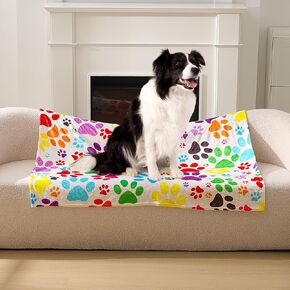 Breling Flannel Dog Thortprint Pet بطانية مع ملون لطيف PAW طباعة بطانية دافئة قابلة للغسل ناعم للسرير ، بيت الكلب ، الأريكة ، الأريكة ، كرسي 50 "× 40"