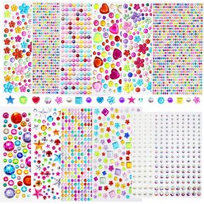 3500 PCS GEMS ملصقات 12 ورقة للاصطنان لاصق الراين لاصقة الأشكال ملصقات ملصقات الاكريليك بلينغ ديامون القلب ملصقات لقواعد الحرف اليدوية لمكياج الأطفال ديي