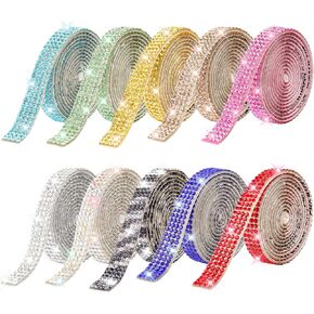 10 Rolls 10 Yards Self-Adhesive Crystal Rhinestone Ribbon, Bling Rhinestone Stickers Strips Tape, Diamond Ribbon Roll Wrap for Phone Car Glitter Shoes DIY Arts Crafts Decoration(10 Colors)