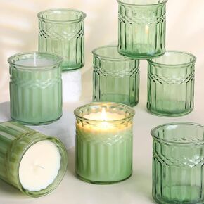 10pcs 7oz جرار شموع سميكة لصنع الشموع ، وجرار شموع خضراء فارغة بدون أغطية خشبية ، وحاويات الشموع لصنع الشموع بشكل كبير