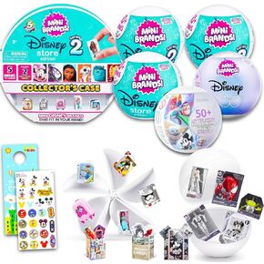 مجموعة حزمة Disney Variety Pack Disney Mini - 5 Pack Surprise Miniature Toys مع الكرات العمياء وحالة جامع وملصقات وأكثر | Mini Brands Disney 100 Platinum Series
