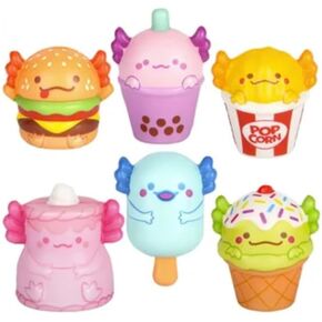 Mini Squish Axolotl Foodie Friends - تخفيف الإجهاد البطيء الصعود ، لعبة تململ ، اللعب الحسي ، تفضل الحفلات ، صندوق المكافآت ، صندوق الكنز ، حقائب جيدة - الهامبرغر ، الفشار ، الآيس كريم ، وأكثر من ذلك! - 6 قطعة
