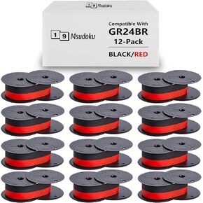 12-Pack Compatible with GR24 GR 24 Universal Twin Spool Calculator Ribbon Porelon 11216 GR24br Replacement for Fr-2650tm Dataproducts R3027 Printer, Black/Red