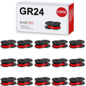15 pack GR24BR Universal Twin Spool Calculator Ribbon Porelon 11216 متوافق مع EL-1197PIII NUKOTE BR80C CASIO FR-2650TM الطابعة إضافة الماكينة (أسود/أحمر)
