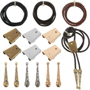 Bolo Tie Making Kit 6 Pcs Iron Bolo Tie Slide Clasps 6 Pcs Alloy Cord End Caps 3 Pcs Leather Cords Strings