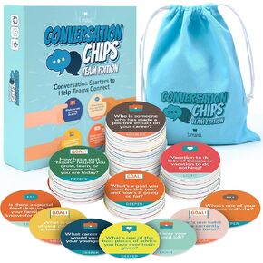 T Marie Challing Chips Building Game - Fun Ice Breaker للعمل - مبتدئين في المحادثة ونشاط بناء الفريق - 200 مطالبة بتعزيز الترابط الجماعي والتعرف على زملائك في العمل