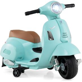 دراجة نارية في Vespa Scooter المرخصة من Olakids ، ركوب 6V على دراجة نارية كهربائية مع عجلات تدريب ، مصباح أمامي ، هدية لعبة بطارية 3 عجلات مع Horn Horn Horn For Boys (White)