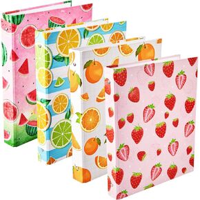 Fainne 4 PCS Fruit 3 Ring Binder Cute Binder Lemons Strawberry Pathelon Orange Discorative Ring Ring مع جيوب داخلية لمكتب المدرسة A4 ، 9.84 × 1.57 × 12 بوصة