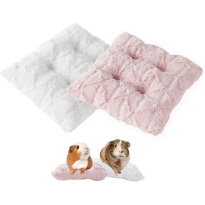 MEOW & WOOF 2 حزمة حصيرة قابلة للغسل خنازير خنازير غينيا - وسادة الصوف الناعمة للأرنب والفأر والقنفذ والشينشيلا - سرير قابلة لإعادة الاستخدام وملحقات للحيوان الصغير ， 9.8 '× 9.8 بوصة وردية وأبيض