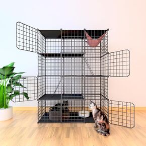 قفص القط العلبة الداخلية مع منصات بلاستيكية ، Cat Playpen Catio Catio القابلة للفصل ميت القطط Cats Crate مكان كبير تمرين مثالي للقطط 1-3
