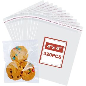 Cookie Bags 4x6 Inch,320 Pcs Clear Cellophane Bags for Packaging Cookies & Treats - Self-Sealing,Plastic Wrappers for Bakery Packaging and Gifts