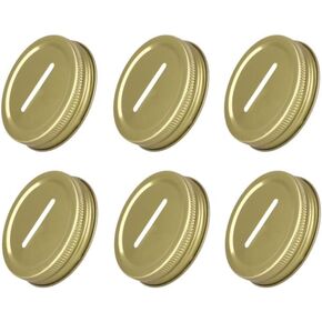 6 حزمة Gold Piggy Bank Lids - 2.7 بوصة أغطية فتحات عملة للجرار الماسون ، ومرطبات توفير الفم العادية والبنوك الخنزير الحرفية DIY (المعدن الملون)