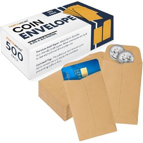 Performore 500 Manilla Coin Ockens (3.5 "× 2.5") مع رفرفات ذاتية اللصق-مظاريف متينة ومريحة للتخزين الآمن من العملات المعدنية والنقد والعناصر الصغيرة-مثالية للتنظيم والشحن