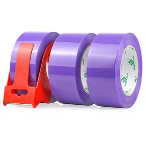 BOMEI PACK Purple Packing Tape with Dispenser, 2.4 Mil 1.88 Inch x 110 Yards, 3 Refills Rolls Color Box Tape for Moving, Shipping and Packaging