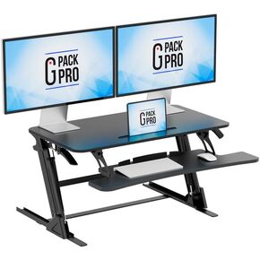 Standing Desk Converter – 36" Wide Stand Up Desk Riser – Quick Sit to Stand Tabletop Dual Monitor Workstation – Height Adjustable Up to 17.3" – Black