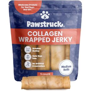 Pawstruck 2 -in -1 الكولاجين ملفوفة معالجة طبيعية متشنج للكلاب - 5 عصي كبيرة - مكونات محدودة الخالية من الحبوب تدوم طويلًا للكلاب الصغيرة والمتوسطة والكبيرة