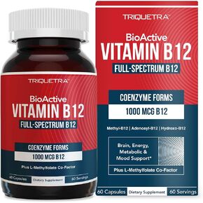 BioActive Vitamin B12 1000 mcg | Contains 3 BioActive B12 Forms Plus Methylfolate Cofactor - Methyl B12, Adenosyl B12 & Hydroxy B12 | Sublingual Form, Cherry Flavor, Organic, Vegan (180 Servings) in Kuwait