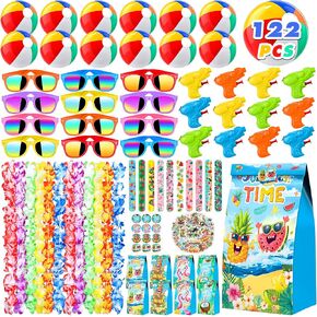 Joycover 122 PCS Summer Pool Beach Party Party ، Poot Pool Luau Decorations ، ألعاب المسبح للأطفال ، لوازم الحفلات Luau مع كرات الشاطئ ، Leis هاواي ، نظارة شمسية للأطفال ، إلخ.