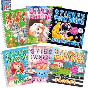 6 Pieces Crafts for Kids Sticker Paint Books Paint by Sticker Crafts Includes Dinosaur Unicorn Ocean Forest Farm Theme 48 Pictures Sticker Books Pack Set for Party Gifts in Kuwait