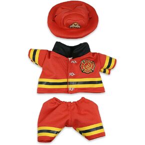 DolliBu Firefighter Dress Up with Holes in Helmet Set for Teddy Bear Plush Toy - Firefighter Hat and Stuffed Animal Clothes Set, Teddy Bear Costume Set with Fireman Helmet, Jacket and Pants - Large