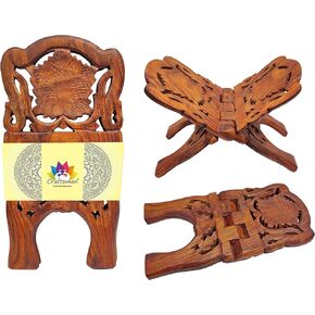 Craftsman 12 Inch Rahel Holy Book Stand for Pooja Puja Gita Quran Bible Stand حامل. قابلة للطي صلاة خشب الورد الديني (12 بوصة) (12 بوصة) (3. بني) in Kuwait