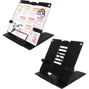 2 Pack Metal Book Stand ، Resper Rest Book حامل المكتب المكتب Stand Cookbook Stand Cookable Book Stand for Develspes Textbooks Tablet Books with Page Clips (Black)