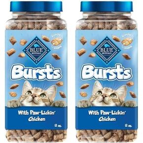 Blue Buffalo Bursts Crunchy & Creamy Cat Treats, Great for Training, Paw-Lickin' Chicken, 12-oz. Tub (Pack of 2)