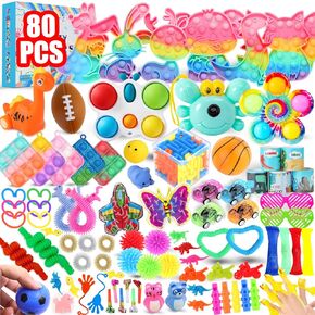 80pcs حزمة ألعاب تململ ، تفضل الحفلات السائبة للأطفال ، وتخزين المواد المحمولة ، وصندوق الكنز ، وحفل عيد ميلاد ، وجوائز الكرنفال الفصول الدراسية ، وأشجار pinata ، ومواد جيدة للأكياس ، وتخفيف الإجهاد ، واللعب الحسي